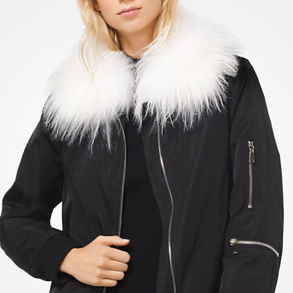 NWT - MICHAEL MICHAEL KORS Goat Hair Collar Bomber Jacket